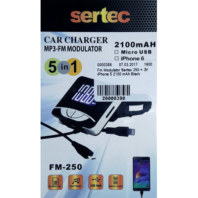 Fm Modulator Sertec 250 + ЗУ iPhone 5 2100 mAh Black