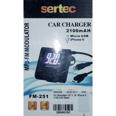 Fm Modulator Sertec 251 + ЗУ iPhone 5 2100 mAh Black