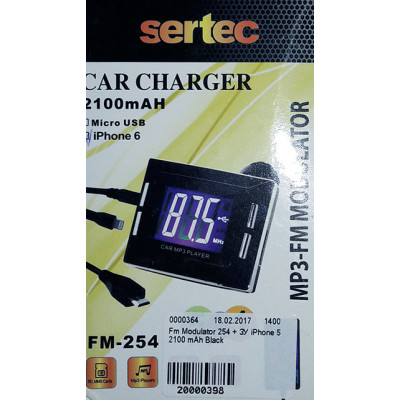 Fm Modulator Sertec 254 + ЗУ iPhone 5 2100 mAh Black