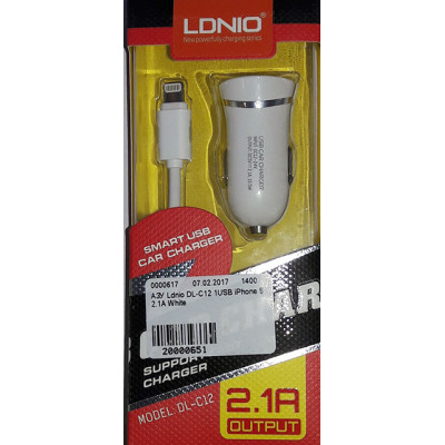 АЗУ Ldnio DL-C12 1USB iPhone 5 2.1A White
