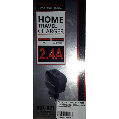 СЗУ Reddax RDX-021 2microUSB 2400 mAh Black