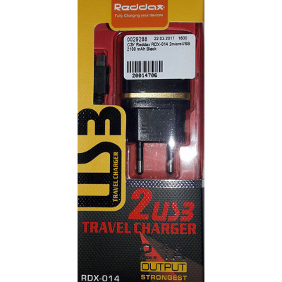 СЗУ Reddax RDX-014 2microUSB 2100 mAh Black