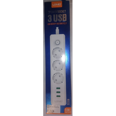 Мережевий фільтр з 3-USB 3 Evro Ldnio SE-3330 White