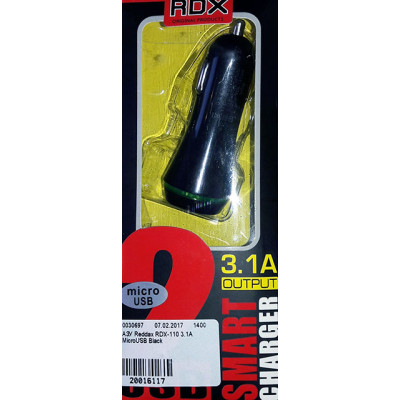 АЗУ Reddax RDX-110 3.1A 2USB microUSB Black