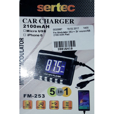 Fm Modulator Sertec 253 + ЗУ microUSB 2100 mAh Red