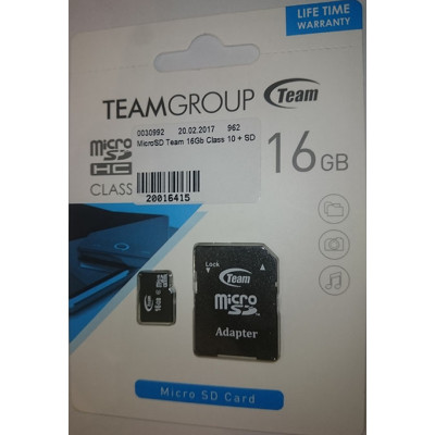 MicroSD Team 16Gb Class 10 + SD