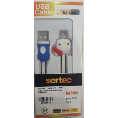 Кабель MicroUSB Sertec Кішка White-Blue
