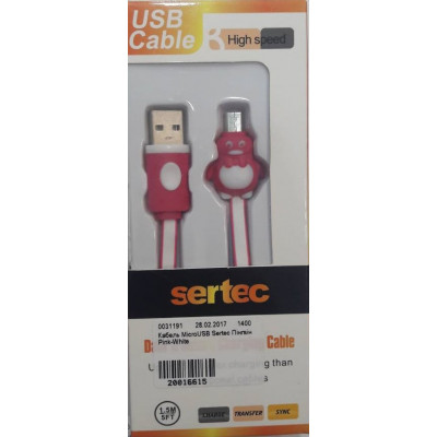 Кабель MicroUSB Sertec Пнгвін Pink-White