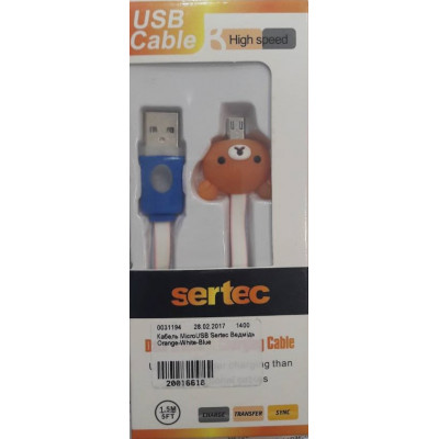 Кабель MicroUSB Sertec Ведмідь Orange-White-Blue