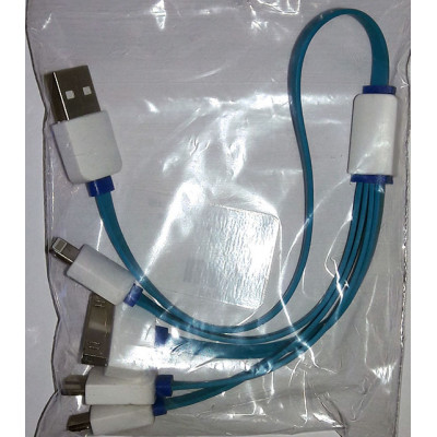 Кабель USB 4 в 1 iPhone 6/5/4-microUSB-Tab cилікон без упаковки Blue
