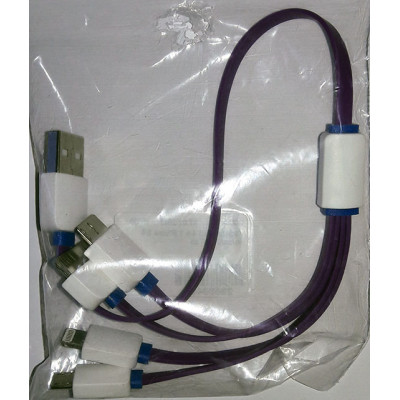 Кабель USB 4 в 1 iPhone 6/5/4-microUSB-Tab cилікон без упаковки Violet