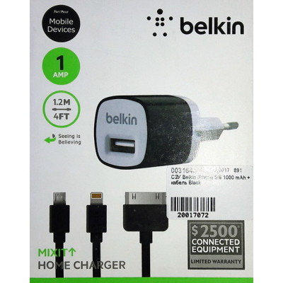 СЗУ Belkin iPhone 5/6 1000 mAh + кабель Black