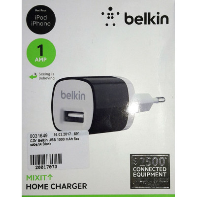 СЗУ Belkin USB 1000 mAh без кабеля Black