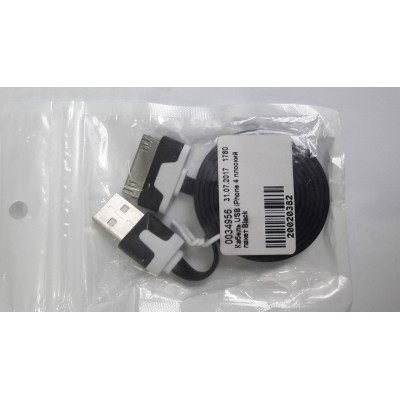 Кабель USB iPhone 4 плоский пакет Black