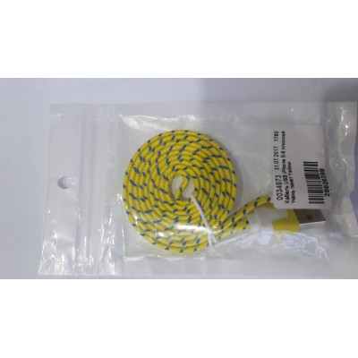 Кабель USB iPhone 5/6 плоский ткань пакет Yellow