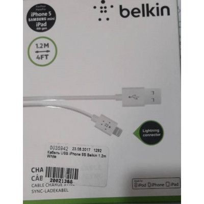 Кабель USB iPhone 5S Belkin 1.2m White