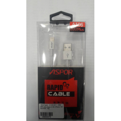 USB cable Aspor A106  iPhone  5/6  (круглые)  Org