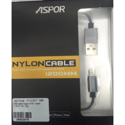 USB cable Aspor A157  micro  (1.2m/2.1A)  Org