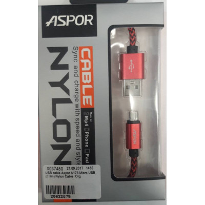 USB cable Aspor A173 Micro USB (0.3m) Nylon Cable  Org