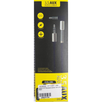 Cable AUX Боковой метал 3м в упк Black