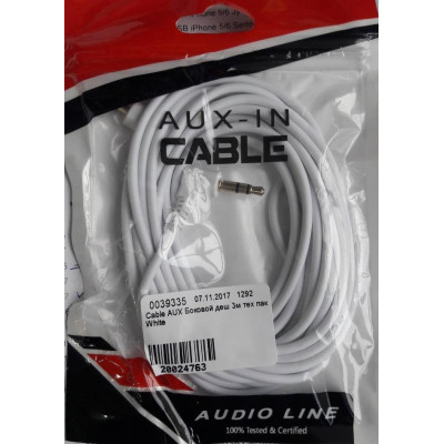 Cable AUX Боковой деш 3м тех пак White