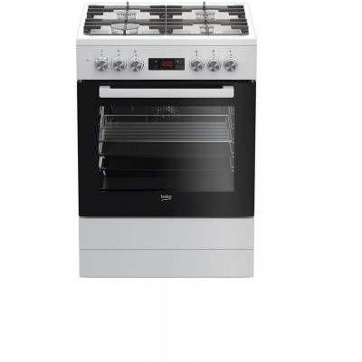 Плита Beko комбінована, 65л, 60x60см, дисплей, конвекція, чавун, білий