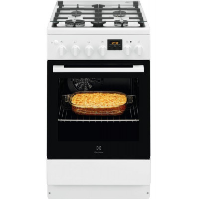Плита Electrolux комбінована, 54л, 50x60см, дисплей, конвекція, чавун, білий
