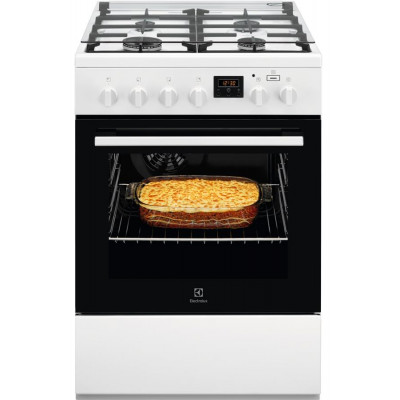 Плита Electrolux комбінована, 58л, 60x60см, дисплей, конвекція, чавун, пара, білий