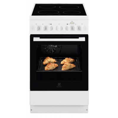 Плита Electrolux електрична склокерамічна, 54л, 50x60см, конвекція, білий
